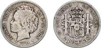 Spain 2 Pesetas Spain Kingdom 1894 PGV 2 Pesetas - Alfonso XIII (2nd portrait) Silver (.835) Madrid Mint (279000) 9.82g VF KM 704 Cal 33 -