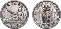 Spain 2 Pesetas Spain Provisional Government 1870 *18-74 DEM 2 Pesetas - Provisional Government Silver (.835) Madrid Mint (14892932) 10g VF KM -