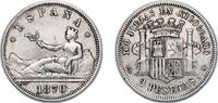 Spain 2 Pesetas Spain Provisional Government 1870 *18-73 DEM 2 Pesetas - Provisional Government Silver (.835) Madrid Mint (11879646) 9.9g XF KM -