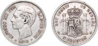 Spain 5 Pesetas Spain Kingdom 1878 *18-78 DEM 5 Pesetas - Alfonso XII (2nd portrait) Silver (.900) Madrid Mint (5000000) 24.9g VF KM 676 Cal 28 -