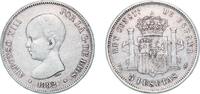 Spain 5 Pesetas Spain Kingdom 1892 *??-92 PGM 5 Pesetas - Alfonso XIII (1st portrait) Silver (.900) Madrid Mint (7000000) 24.98g VF KM 689 -