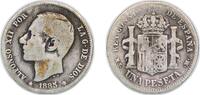 Spain 1 Peseta Spain Kingdom 1885 MSM 1 Peseta - Alfonso XII (2nd portrait) Silver (.835) Madrid Mint (2425369) 4.72g VF KM 686 Cal 56 -