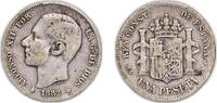 Spain 1 Peseta Spain Kingdom 1882 MSM 1 Peseta - Alfonso XII (2nd portrait) Silver (.835) Madrid Mint (3505024) 4.77g VF KM 686 Cal 56 -