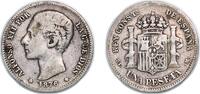 Spain 1 Peseta Spain Kingdom 1876 DEM 1 Peseta - Alfonso XII (1st portrait) Silver (.835) Madrid Mint (4427000) 4.83g VF KM 672 Cal 54 -