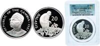 The Gambia 20 Dalasis The Gambia Republic 1987 20 Dalasis (World Wildlife Fund) Silver (.925) Royal Mint (25000) 28.4g PCGS PR 69 KM 24 Schön 24 -
