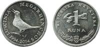 Croatia 1 Kuna Croatia 2014 1 Kuna (Latin text; 20th anniversary of Kuna) Nickel brass (65% Copper, 23.2% Zinc, 11.8% Nickel) Croatian Mint (50 -