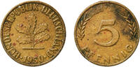 Germany 5 Pfennigs Germany Federal Republic 1950 F 5 Pfennigs Brass clad steel (90% Iron, 10% Brass) Stuttgart Mint (362880000) 2.91g XF KM 107 J -