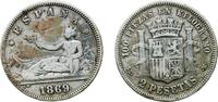 Spain 2 Pesetas Spain Provisional Government 1869 SNM 2 Pesetas - Provisional Government Silver (.835) Royal Mint of Spain (3269853) 9.83g VF K -