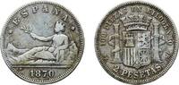 Spain 2 Pesetas Spain Provisional Government 1870 ????DEM 2 Pesetas - Provisional Government Silver (.835) Royal Mint of Spain (1503872) 9.86g V -