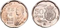 Spain 50 Pesetas Spain Kingdom 2000 M 50 Pesetas - Juan Carlos I Copper-nickel (75% copper, 25% nickel) Madrid Mint (1980000) 5.6g UNC KM 991 Sc -