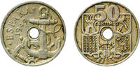 Spain 50 Centimos Spain Nationalist Government 1949 51 50 Centimos (Anchor; Arrows up) Copper-nickel (75% copper, 25% nickel) Royal Mint of Spain -