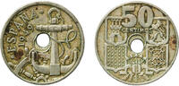 Spain 50 Centimos Spain Nationalist Government 1949 51 50 Centimos (Anchor; Arrows up, Mint Error Displaced hole) Copper-nickel (75% copper, 25% n -