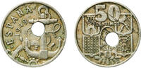 Spain 50 Centimos Spain Nationalist Government 1949 ????53 50 Centimos (Anchor; Arrows up, Mint Error Displaced hole) Copper-nickel (75% copper, 2 -