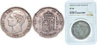 Spain 5 Pesetas Spain Kingdom 1879 ????18-79 EMM 5 Pesetas - Alfonso XII (2nd portrait) Silver (.900) Royal Mint of Spain (1634000) 25g NGC XF 4 -