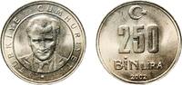 Turkey 250 000 Lira Turkey Republic 2002 250 000 Lira Nickel brass (65% Copper, 18% Nickel, 17% Zinc) Turkish State Mint (68740000) 6.57g UNC KM 11 -