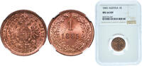 Austria 1 Kreuzer Austria Empire 1885 1 Kreuzer (Larger eagle) Copper Münze Österreich (138200000) 3.3g NGC MS 64 KM 2187 -