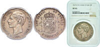 Spain 5 Pesetas Spain Kingdom 1879 5 Pesetas - Alfonso XII (2nd portrait) Silver (.900) Madrid Mint (1634000) 25g NGC XF 45 KM 676 Cal 28 -