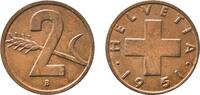 Switzerland 2 Rappen Switzerland Federal State 1951 B 2 Rappen (Wheat spike) Bronze (95% copper, 4% tin, 1% zinc) Bern Mint (9620000) 3.01g AU HMZ 2 -