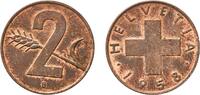 Switzerland 2 Rappen Switzerland Federal State 1958 B 2 Rappen (Wheat spike) Bronze (95% copper, 4% tin, 1% zinc) Bern Mint (6070000) 3.02g AU HMZ 2 -