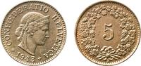 Switzerland 5 Rappen Switzerland Federal State 1943 B 5 Rappen (Libertas; copper-nickel) Copper-nickel (75% copper, 25% nickel, non-magnetic) Bern Mi -