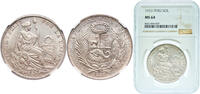 Peru 1 Sol Peru Republic 1933 1 Sol (Key Date, Very Rare) Silver (.500) (Copper .400, Nickel .100) Philadelphia Mint (5000) 25g NGC MS 64 -