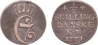 Denmark ½ Skilling Denmark Kingdom 1771 ½ Skilling Dansk - Christian VII Copper (235776) 6.13g XF KM 615 -