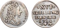 Denmark 16 Skilling Denmark Kingdom 1714 CW; ♥ 16 Skilling Dansk - Frederik IV Silver (.625) Copenhagen Mint 4.7g VF KM 505 -