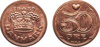 Denmark 50 Øre Denmark Kingdom 1989 NR♥JP 50 Øre Bronze (97% Copper, 2.5% Zinc, 0.5% Tin) Copenhagen Mint (92236000) 4.25g UNC KM 866.1 -