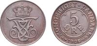 Denmark 5 Øre Denmark Kingdom 1908 VBP;GJ 5 Øre - Frederik VIII Bronze Royal Danish Mint (Den Kongelige Mønt) (1198000) 8g AU KM 806 Schön 14 -