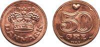Denmark 50 Øre Denmark Kingdom 1989 NR♥JP 50 Øre Bronze (97% Copper, 2.5% Zinc, 0.5% Tin) Copenhagen Mint (92236000) 4.33g UNC KM 866.1 -