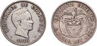Colombia 50 Centavos Colombia Republic 1916 50 Centavos Silver (.900) (Copper .100) Philadelphia Mint (1300000) 12.39g VF KM 274 Restrepo 416 -