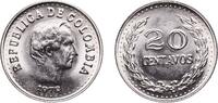 Colombia 20 Centavos Colombia Republic 1972 20 Centavos (no gap in legend; small letters) Nickel clad steel (90% Steel, 10% Nickel) Casa de Moneda de -