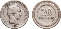 Colombia 20 Centavos Colombia Republic 1951 B 20 Centavos Silver (.500) Bogota Mint (7498000) 5g VF KM 208 Restrepo 389 Hernández 453-460 -