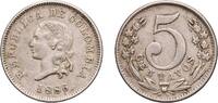 Colombia 5 Centavos Colombia Republic 1886 5 Centavos (Denomination within wreath) Copper-nickel Scovill Manufacturing Company Mint 3.1g XF KM 183 -
