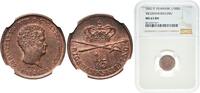 Denmark ⅕ Rigsbankskilling Denmark Kingdom 1842 ♁ ⅕ Rigsbankskilling - Christian VIII Copper Altona, Schleswig-Holstein Mint 1.46g NGC MS 63 KM 723 -