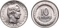 Colombia 10 Centavos Colombia Republic 1968 10 Centavos (continuous legend; big letters) Nickel clad steel (23670000) 2.55g UNC KM 226 Schön 10b Res -