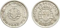 Mozambique 10 Escudos Mozambique Portuguese Overseas Province 1955 10 Escudos Silver (.720) (Copper .280) Lisbon Mint (1162000) 4.95g XF KM 79 Schön -
