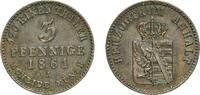 Duchy of Anhalt-Bernburg 3 Pfennigs Germany Duchy of Anhalt-Bernburg German states 1861 A 3 Pfennige - Alexander Charles and Leopold Frederick (Joint Coinage) Copp -