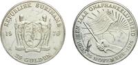 Suriname 25 Guilders Suriname Republic 1976 25 Gulden (1st Anniversary of Independence) Silver (.925) Utrecht Mint (75000) 26.06g UNC KM 17 -