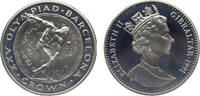 Gibraltar 1 Crown Gibraltar British colony Elizabeth II 1991 PM 1 Crown Barcelona Summer Olympic Games 1992, Discus Thrower -