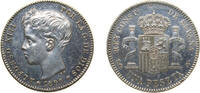 Spain 1 Peseta Spain Kingdom 1899 SGV 1 Peseta - Alfonso XIII (3rd portrait) Silver (.835) Madrid Mint 5g UNC KM706 Cal41 -