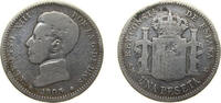Spain 1 Peseta Spain Kingdom 1905 SMV 1 Peseta - Alfonso XIII (4th portrait) Silver (.835) Madrid Mint (492000) 5g VF KM721 Cal49 -