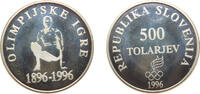 Slovenia 500 Tolarjev Slovenia Republic 1996 500 Tolarjev (Olympics Centennial) Silver (.925) Kremnica Mint (3000) 15g PF KM 36 -
