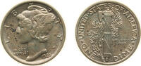 United States 10 Cents United States Federal republic 1925 D 1 Dime Mercury Dime Silver (.900) Denver Mint (5117000) 2.5g AU KM 140 Schön 133 -