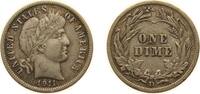 United States 1 Dime United States Federal republic 1911 D 1 Dime Barber Dime Silver (.900) (.100 copper) Denver Mint (11209000) 2.5g XF KM 113 Sch -