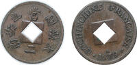 Vietnam 1 Sapeque Vietnam French Cochinchina Republic 1879 A Sapèque Bronce (20000000) 1.99g XF Perforation offset by 45° KM 2 Lec 9 Zay 63 -