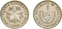 Cuba 10 Centavos Cuba First Republic 1948 10 Centavos Silver (.900) Philadelphia Mint (5120000) 2.5g AU KM A12 Y 6 -