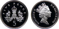 Great Britain 5 Pence Great Britain United Kingdom Elizabeth II 1990 5 Pence 3rd portrait, large type -