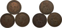 Great Britain 1 Penny Great Britain United Kingdom George V 1 Penny 3 Lots -