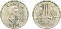 Zambia 1 Kwacha Zambia Republic 1989 1 Kwacha Nickel brass (8000000) 12.63g UNC KM 26 Schön 26 -